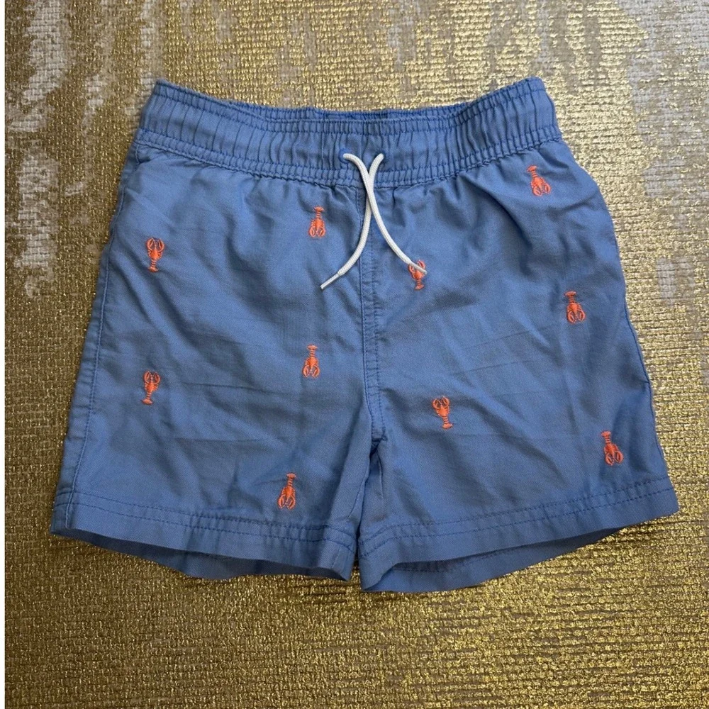 JANIE & JACK Toddler Boys Swim Trunks Coral Embroidered Lobsters Preppy 5